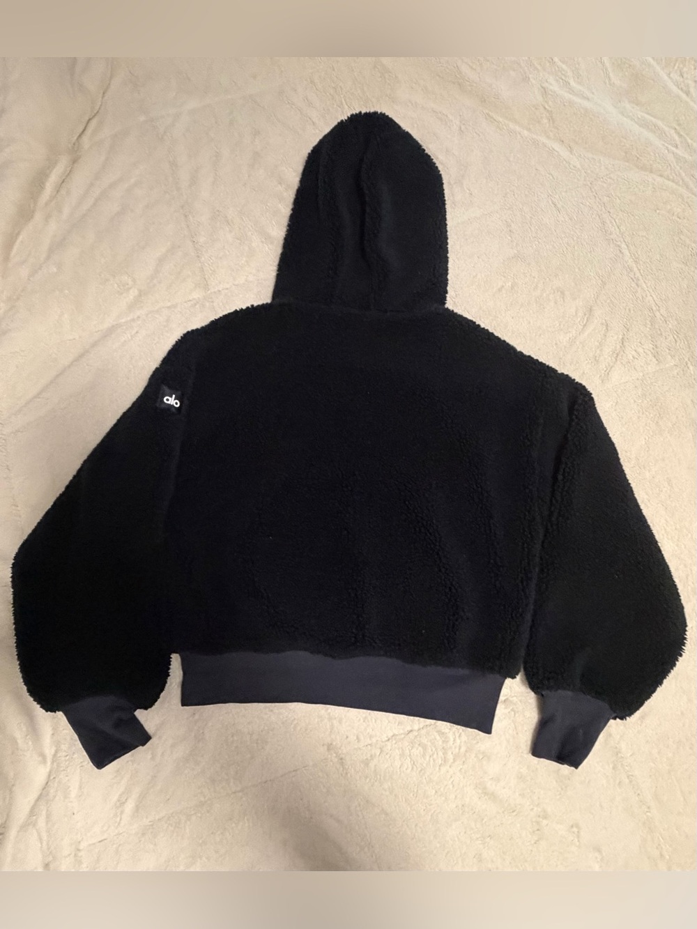 ALO Yoga Navy Blue Sherpa-Lined Pullover Hoodie - Picture 3 of 7